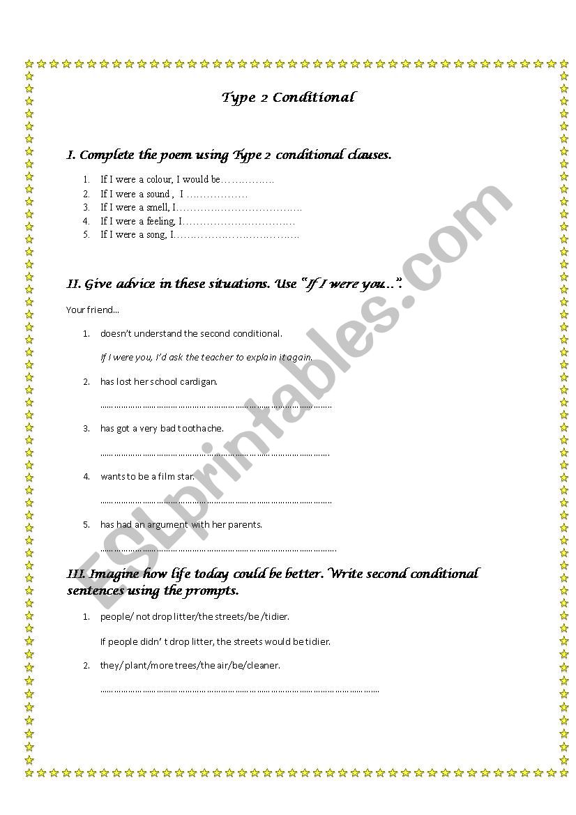 Type 2 Conditional Exercises worksheet