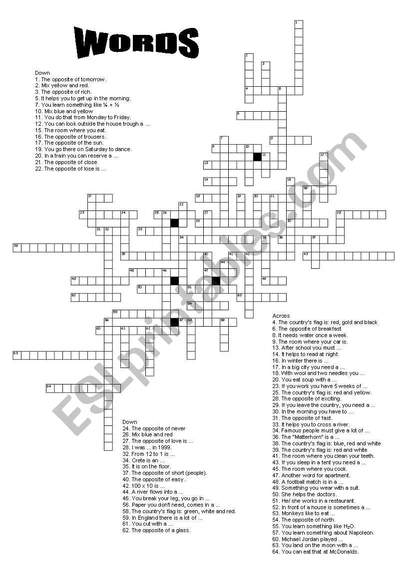 Crossword worksheet