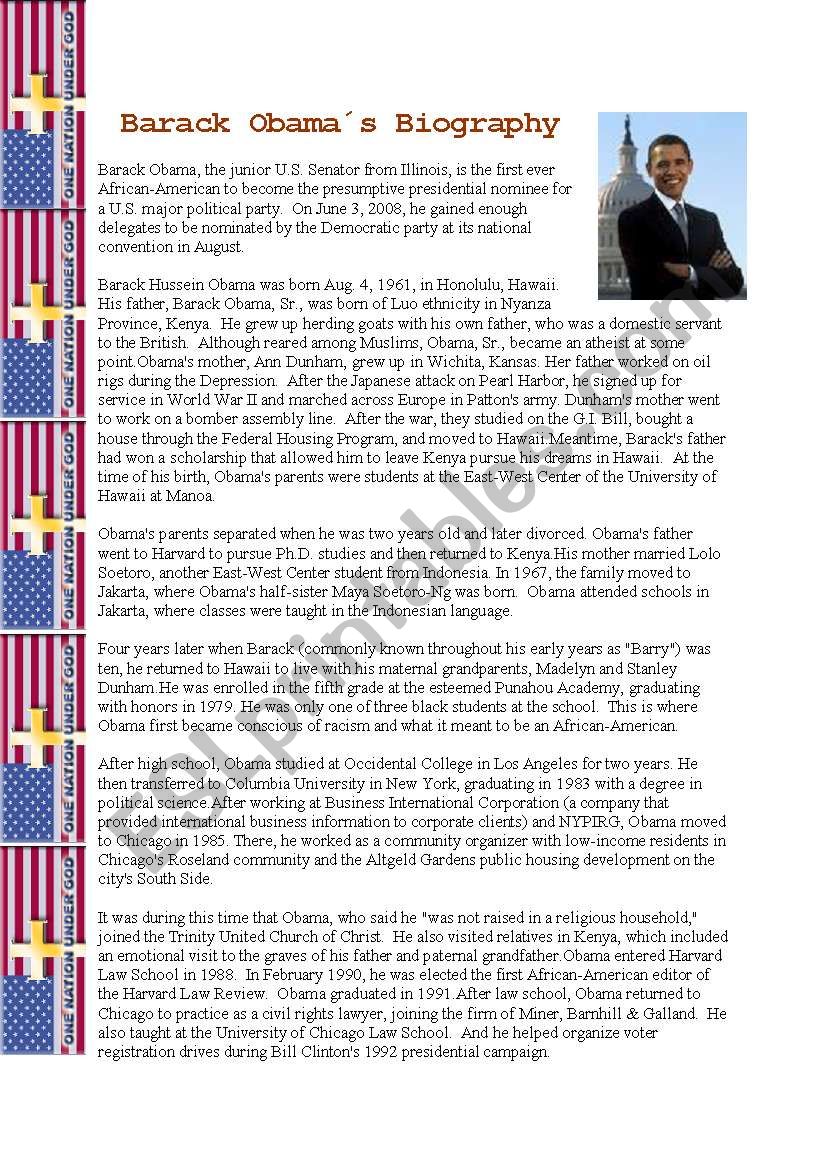 Barack Obamas Biography worksheet