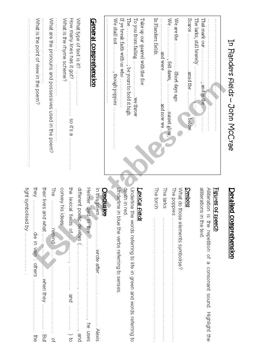 In Flanders Fields analysis worksheet