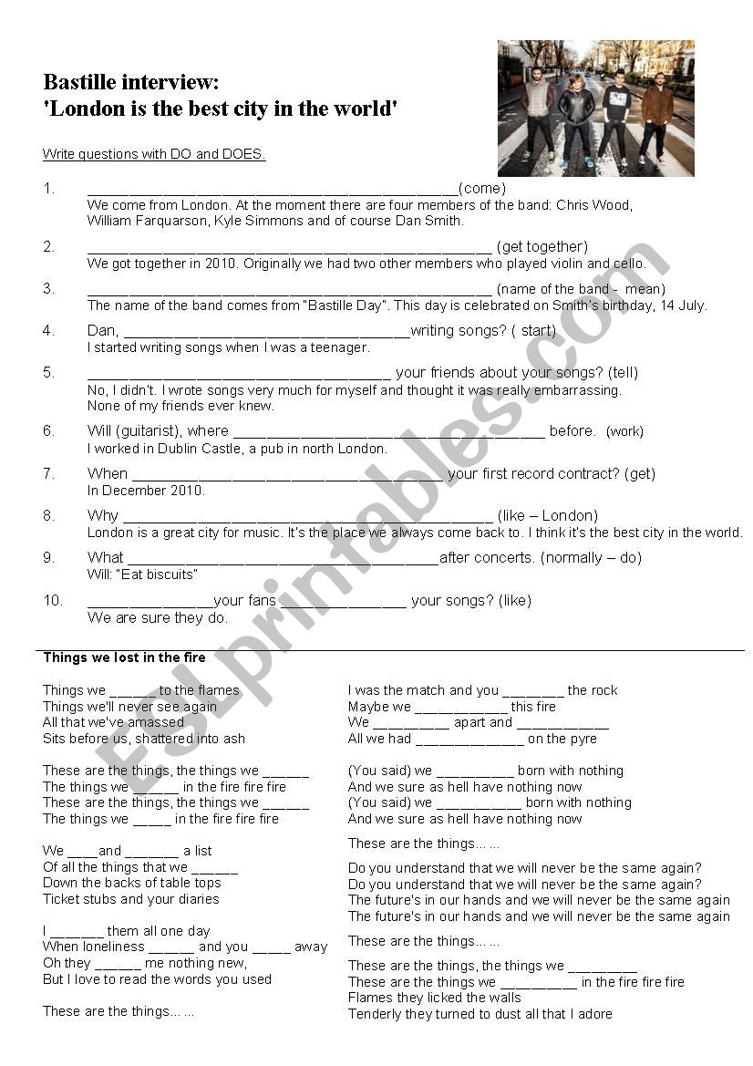 Bastille - an interview worksheet