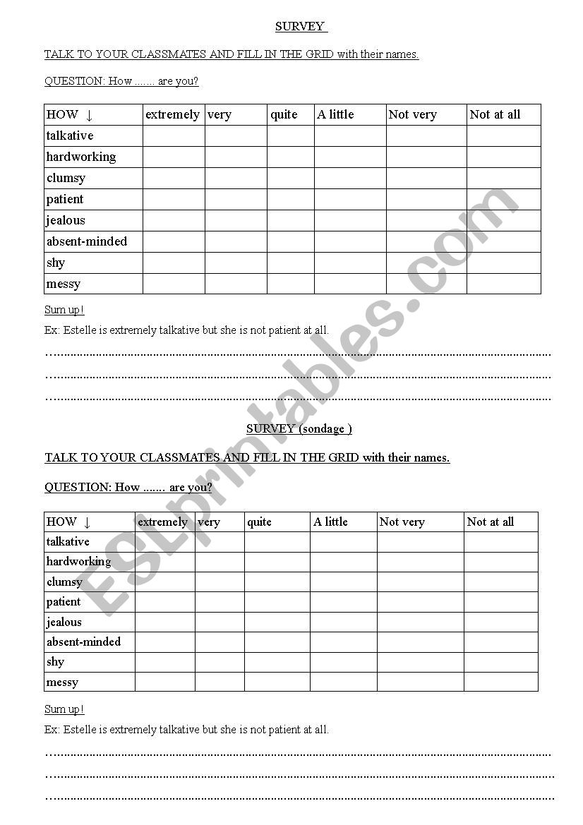 Survey What are you like ? worksheet