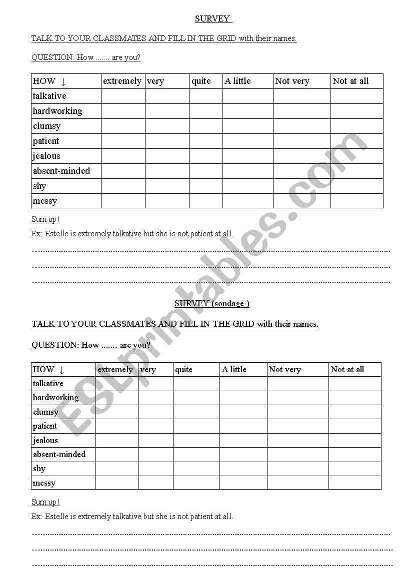 Survey What are you like ? worksheet