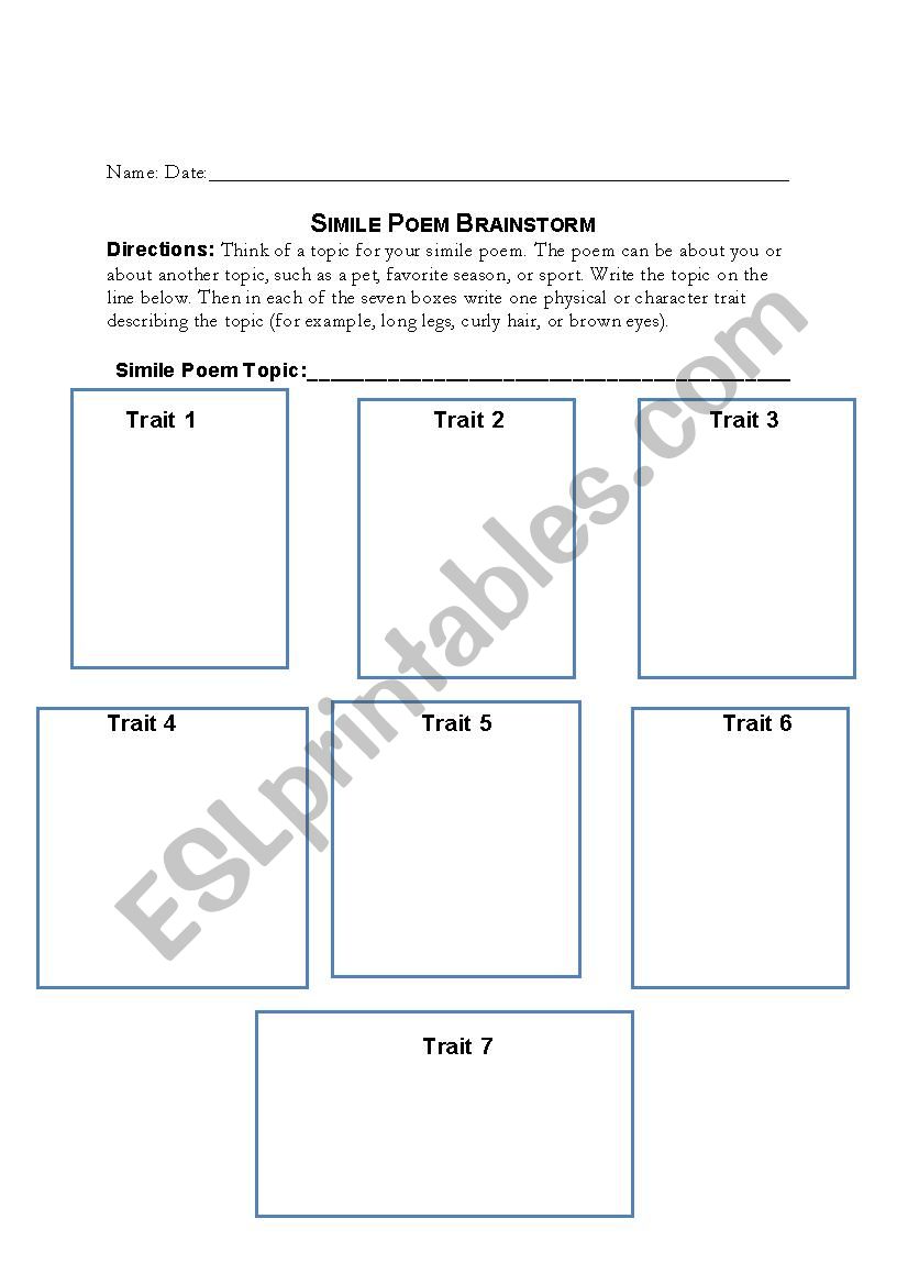 Simile Worksheet worksheet