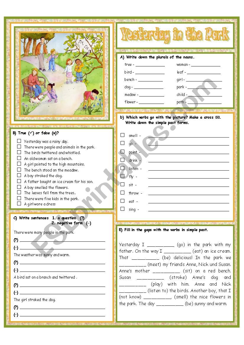 Yesterday in the Park worksheet
