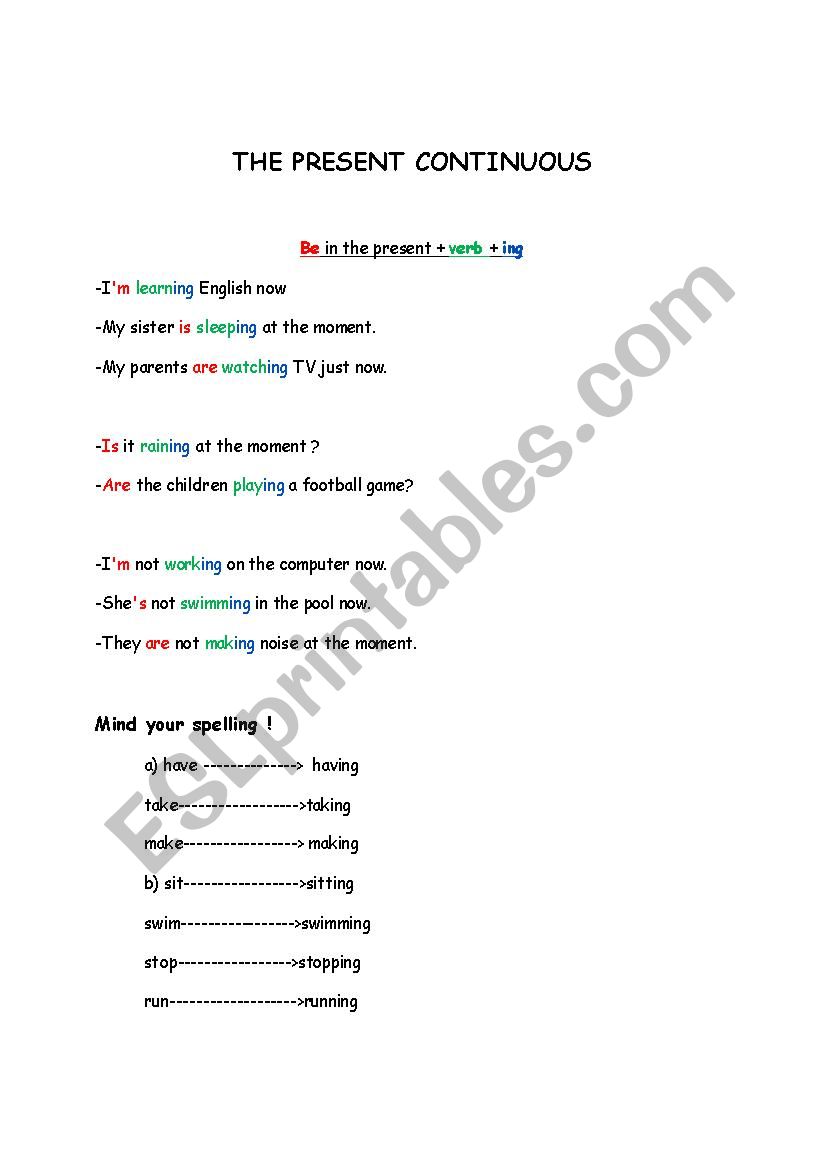 present progressive worksheet
