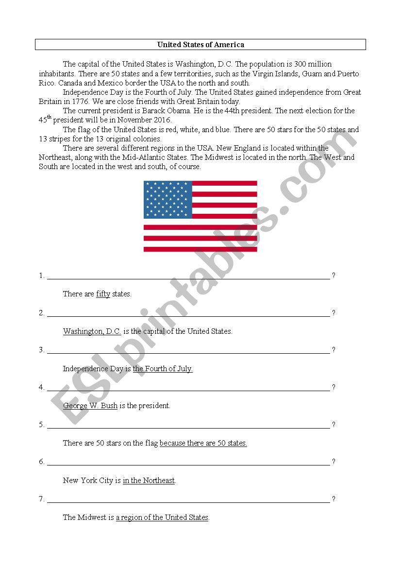 The USA worksheet