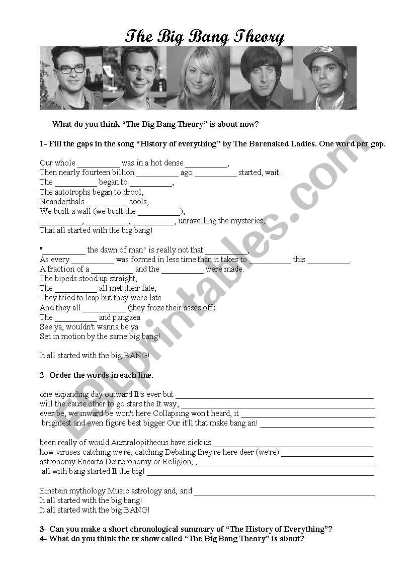 The Big Bang Theory worksheet