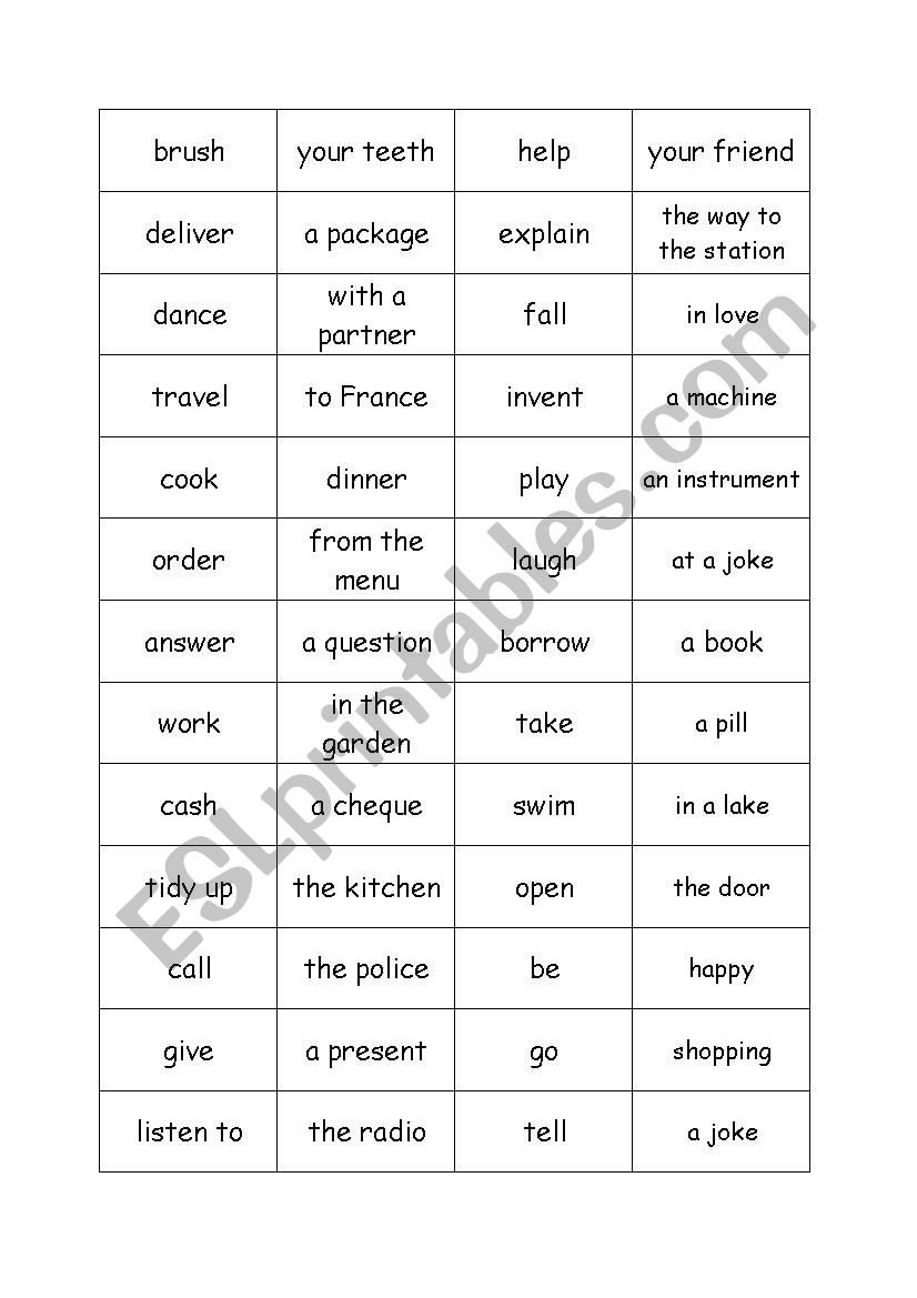 Mix and Match worksheet