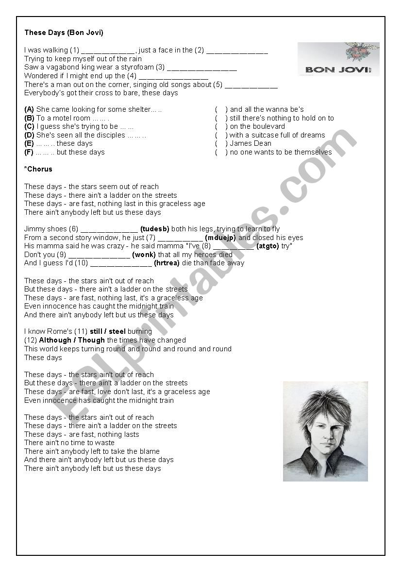Bon Jovi - These Days worksheet