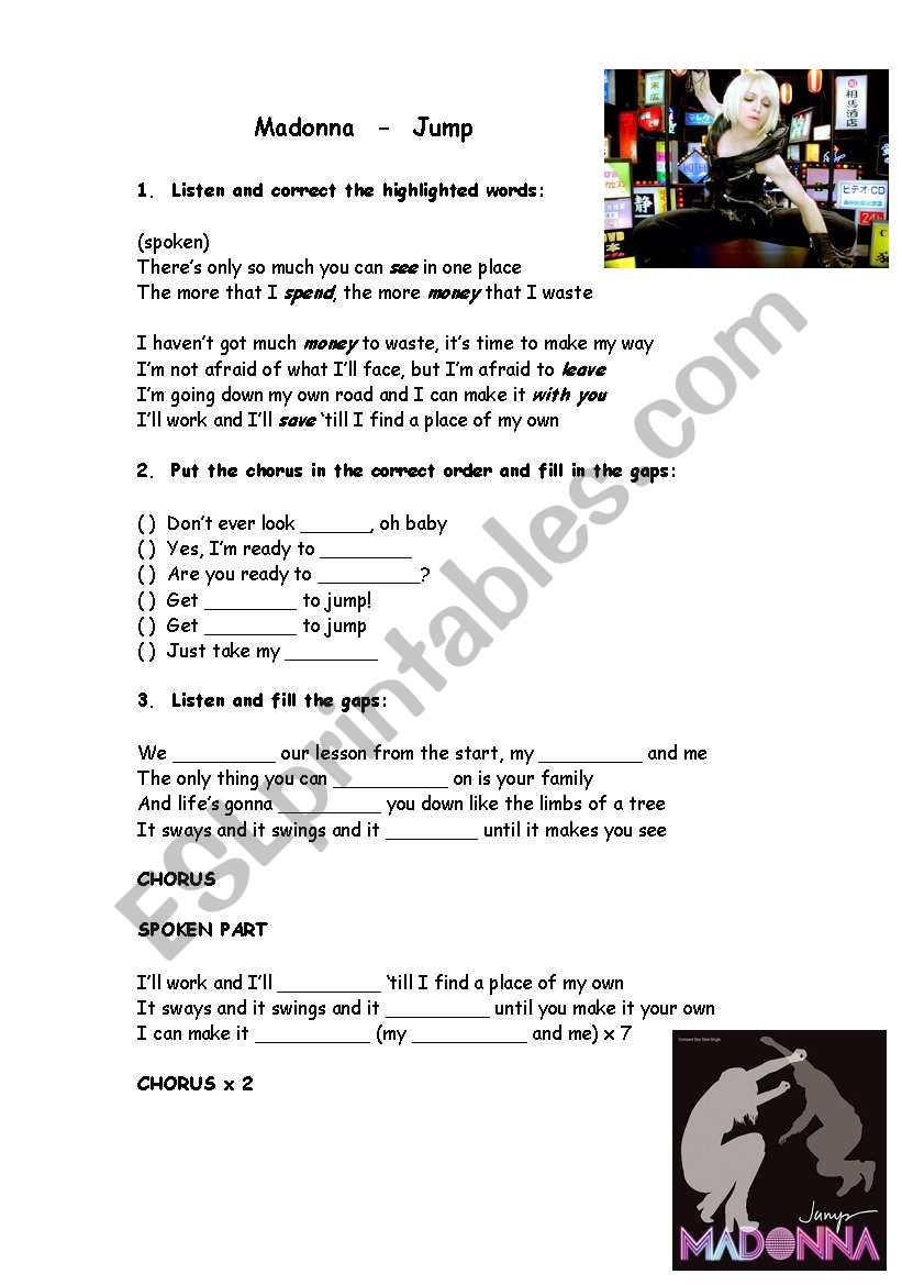 Madonna- Jump worksheet