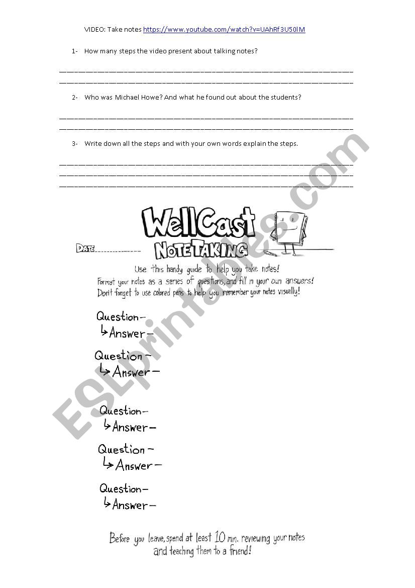 Taking Notes - ESL worksheet by Pdlago