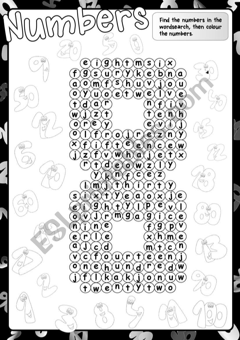 Numbers WORDSEARCH worksheet