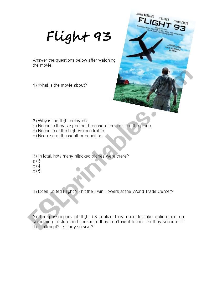 Movie activity (Flight 93) worksheet