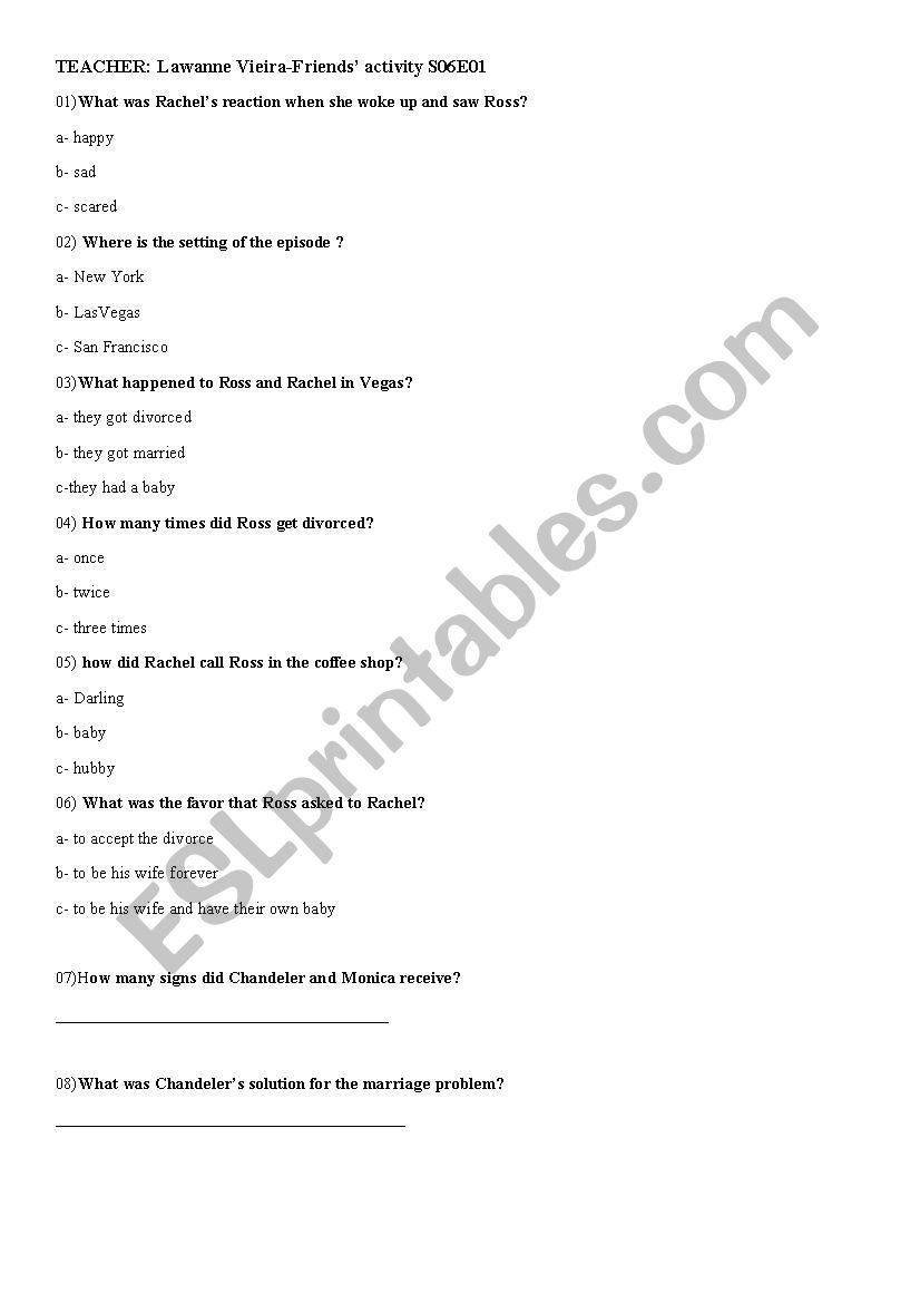 the one after vegas- Friends worksheet