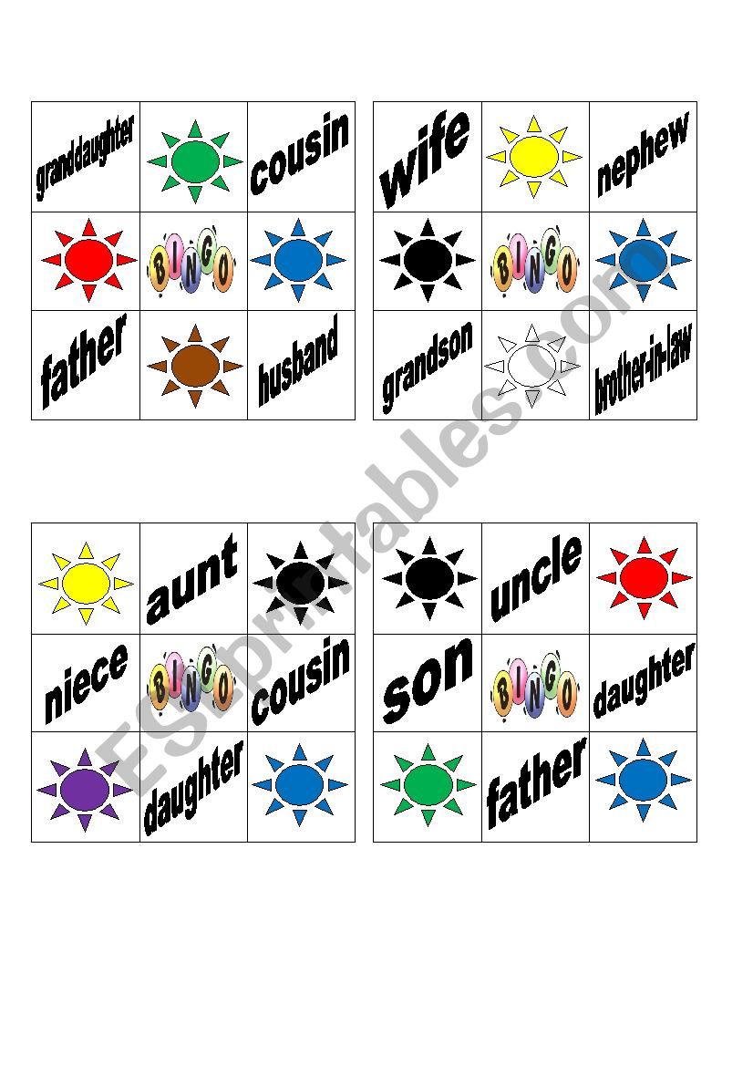 Colors and Family Bingo worksheet
