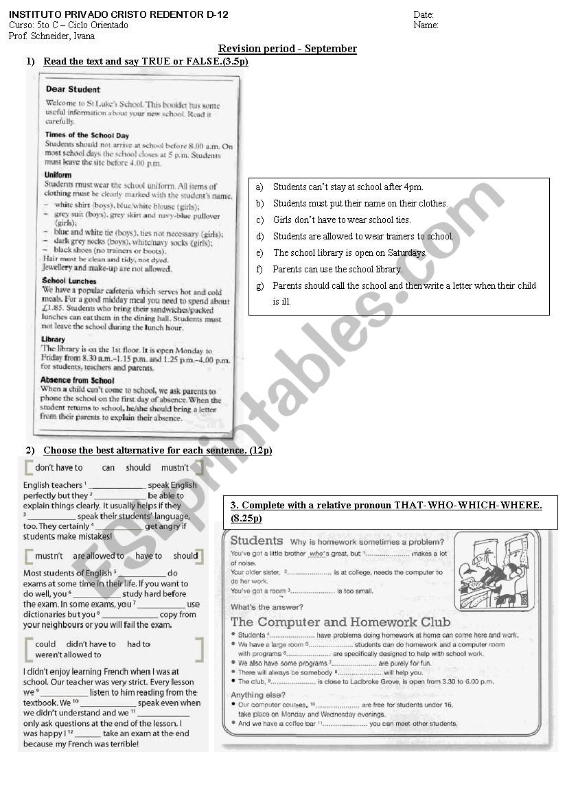 Revision Quiz worksheet