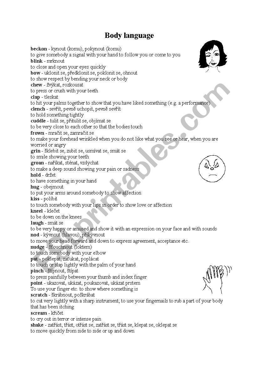 body language worksheet