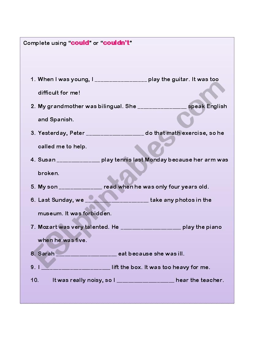 Could and CouldnÂ´t worksheet