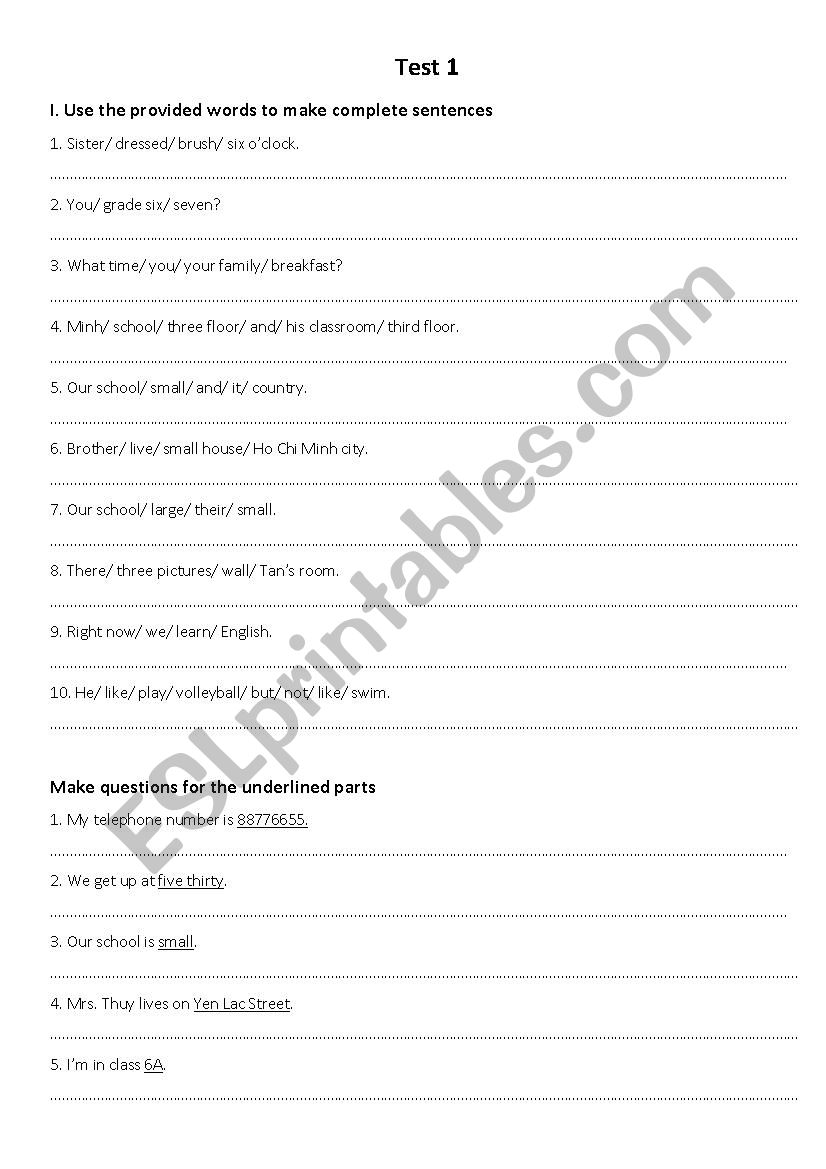 PRESENT SIMPLE - TEST 1 worksheet