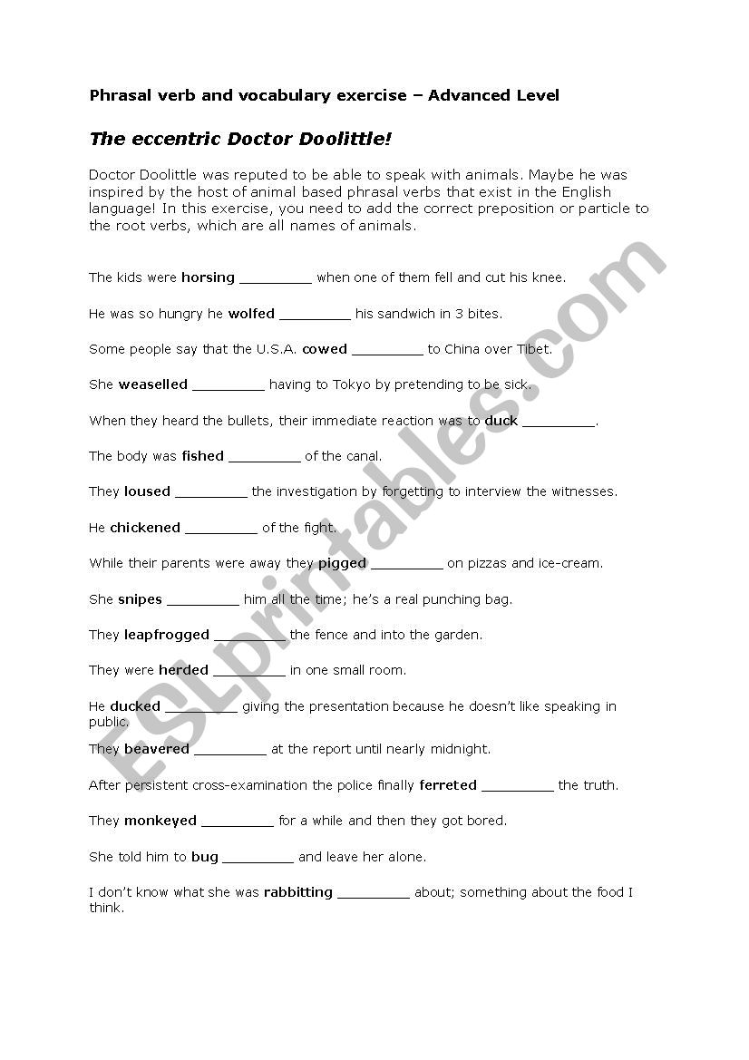 Doctor Doolittles Phrasal Verbs