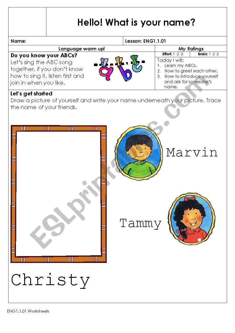 Hello! What is your name? worksheet