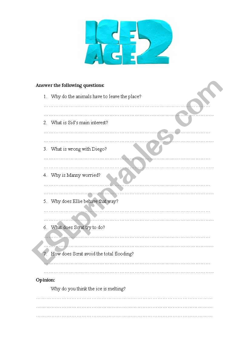 ICE AGE 2 worksheet