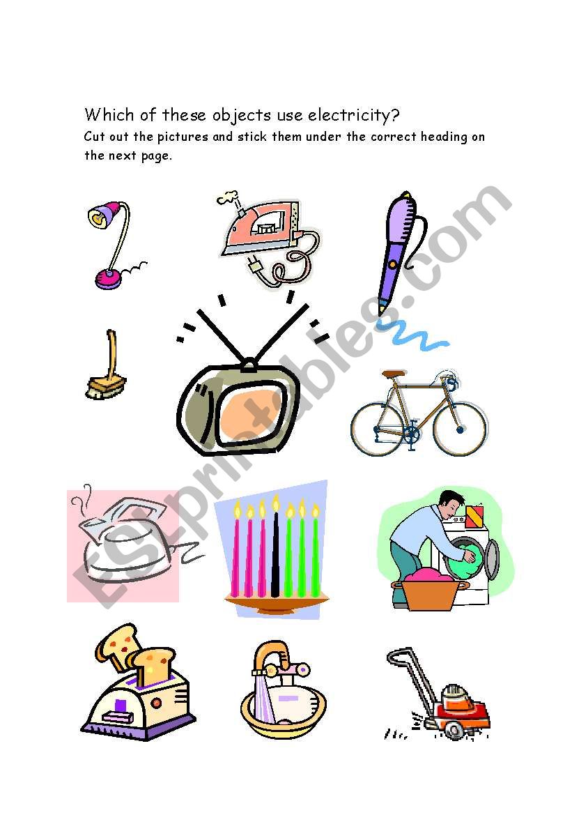 Which uses electricity? worksheet