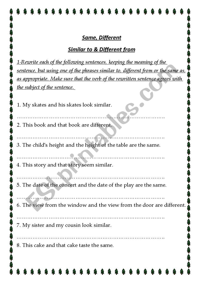 same, similar and different worksheet