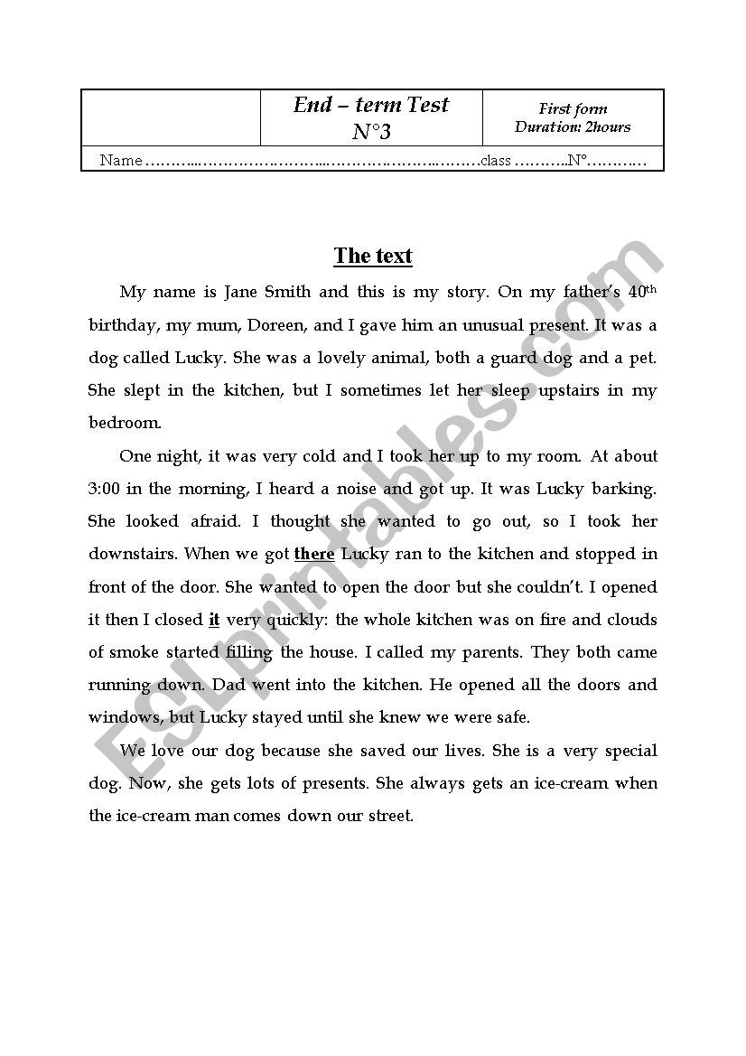 1st  end of term test  worksheet