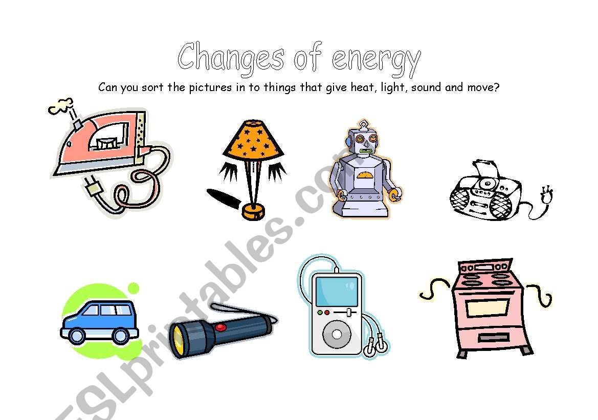 Changes of energy worksheet