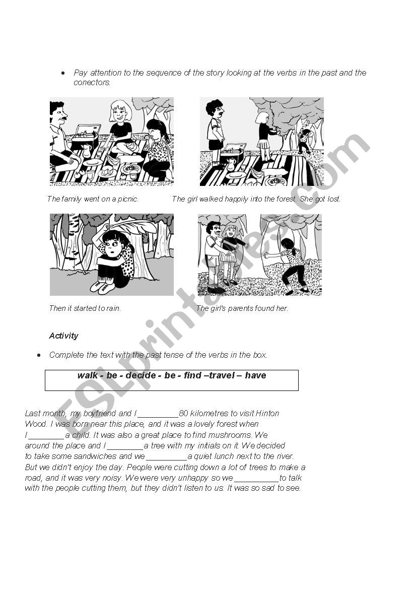 past tense using conectors worksheet