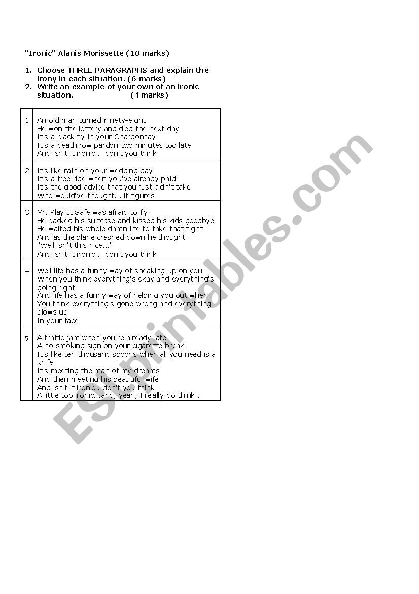 Assignment on Â´IronyÂ´ worksheet