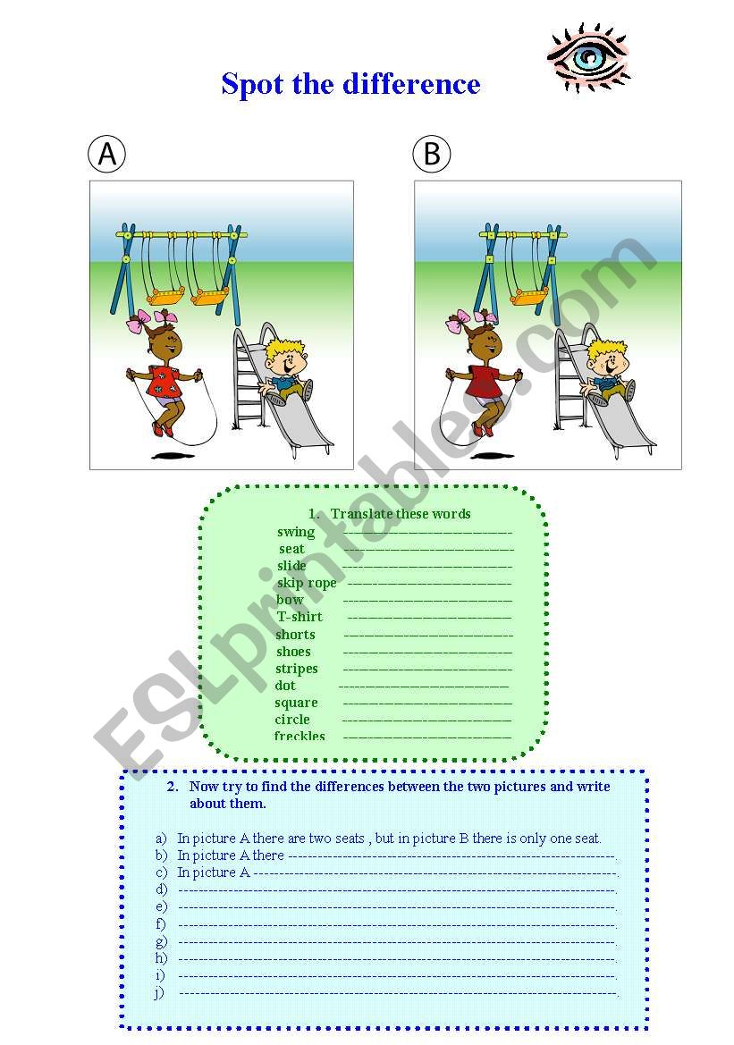 Spot the difference worksheet