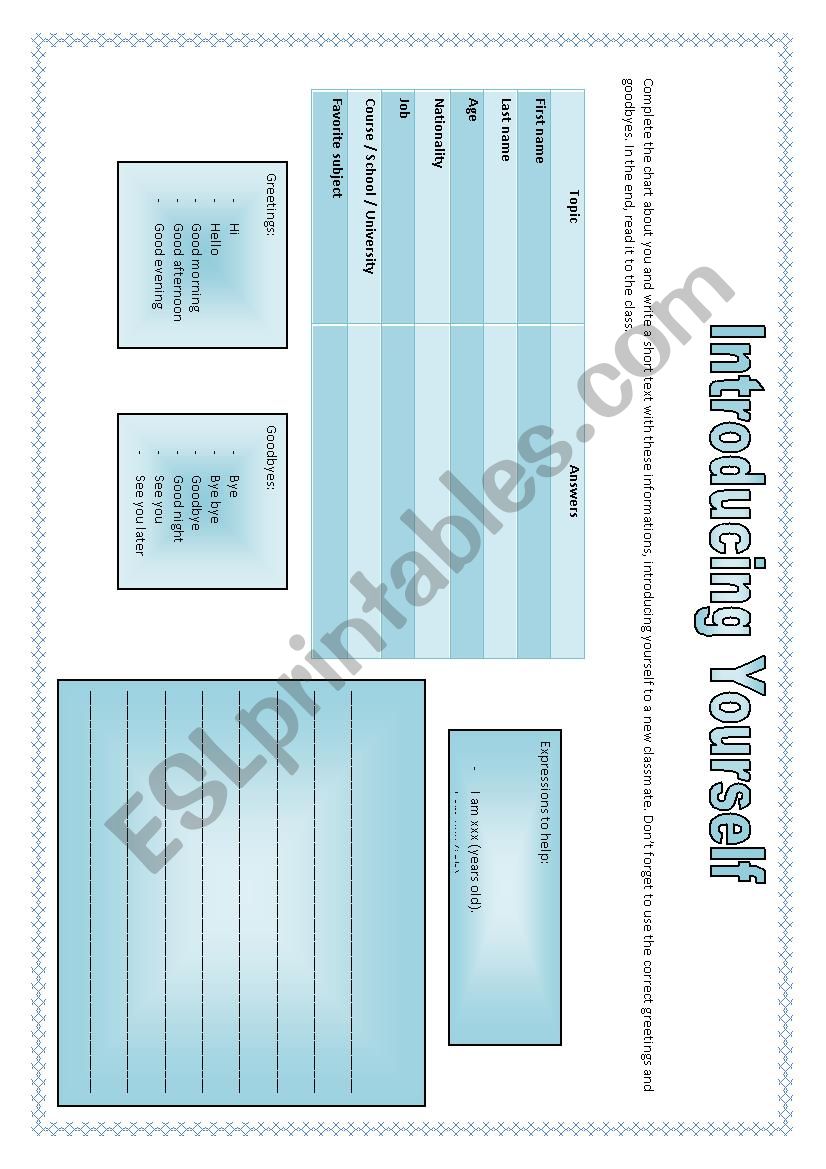 Introducing yourself worksheet