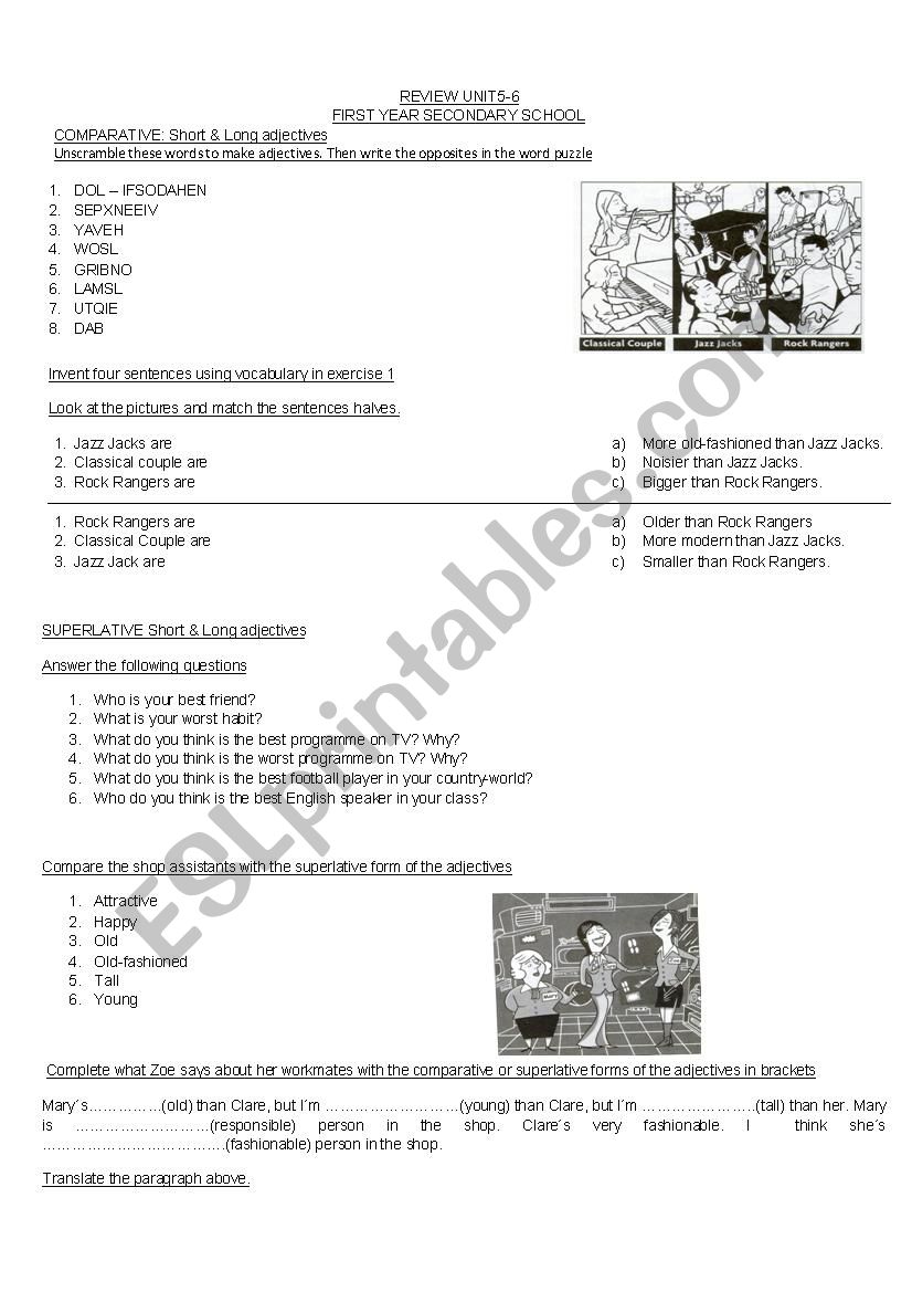 COMPARATIVE AND SUPERLATIVE worksheet