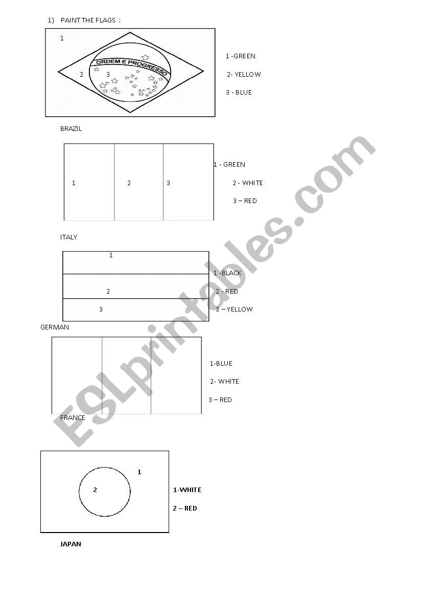 Countries and colors worksheet