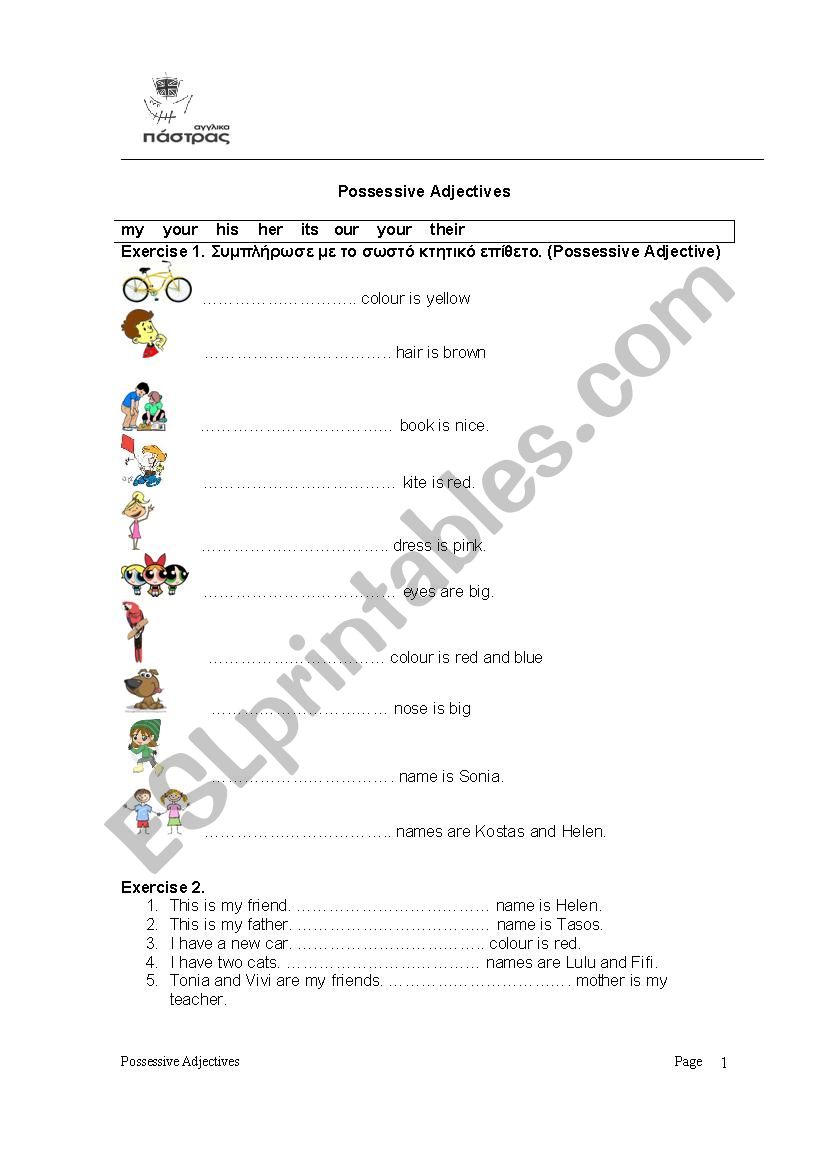 Possessive Adjective worksheet