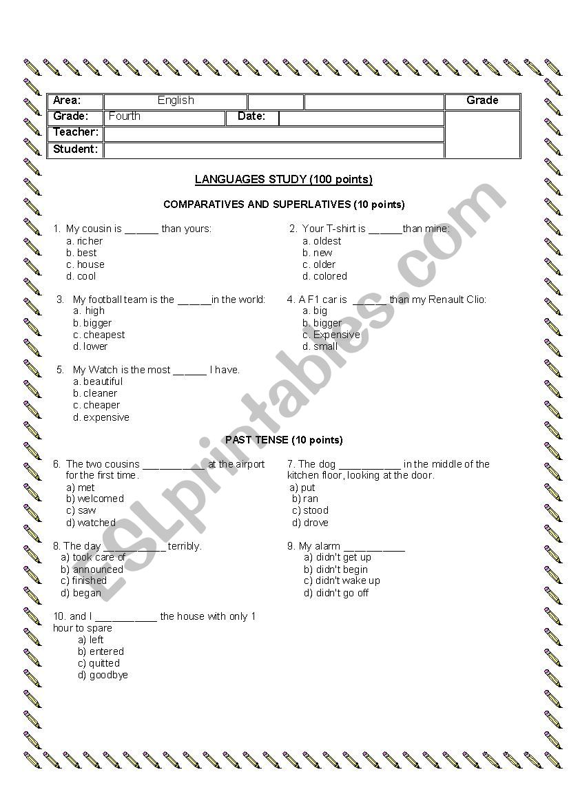 Test 4th grade worksheet