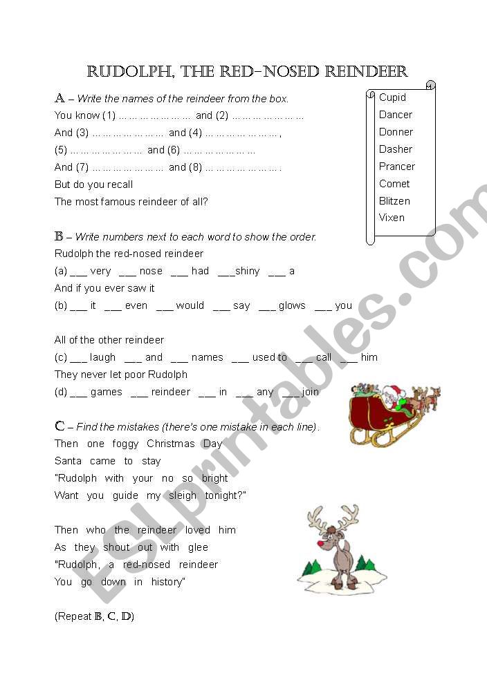 Rudolph the Red Nose Reindeer worksheet