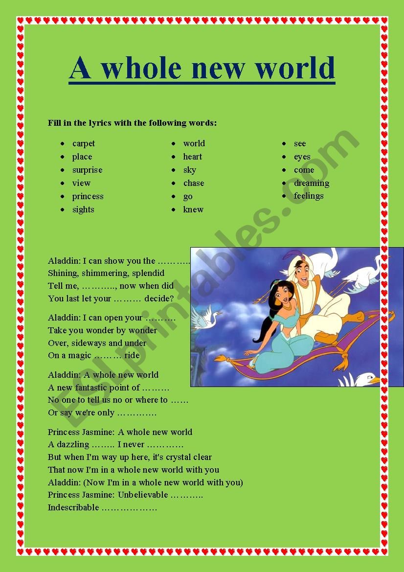 The whole new world lyrics worksheet