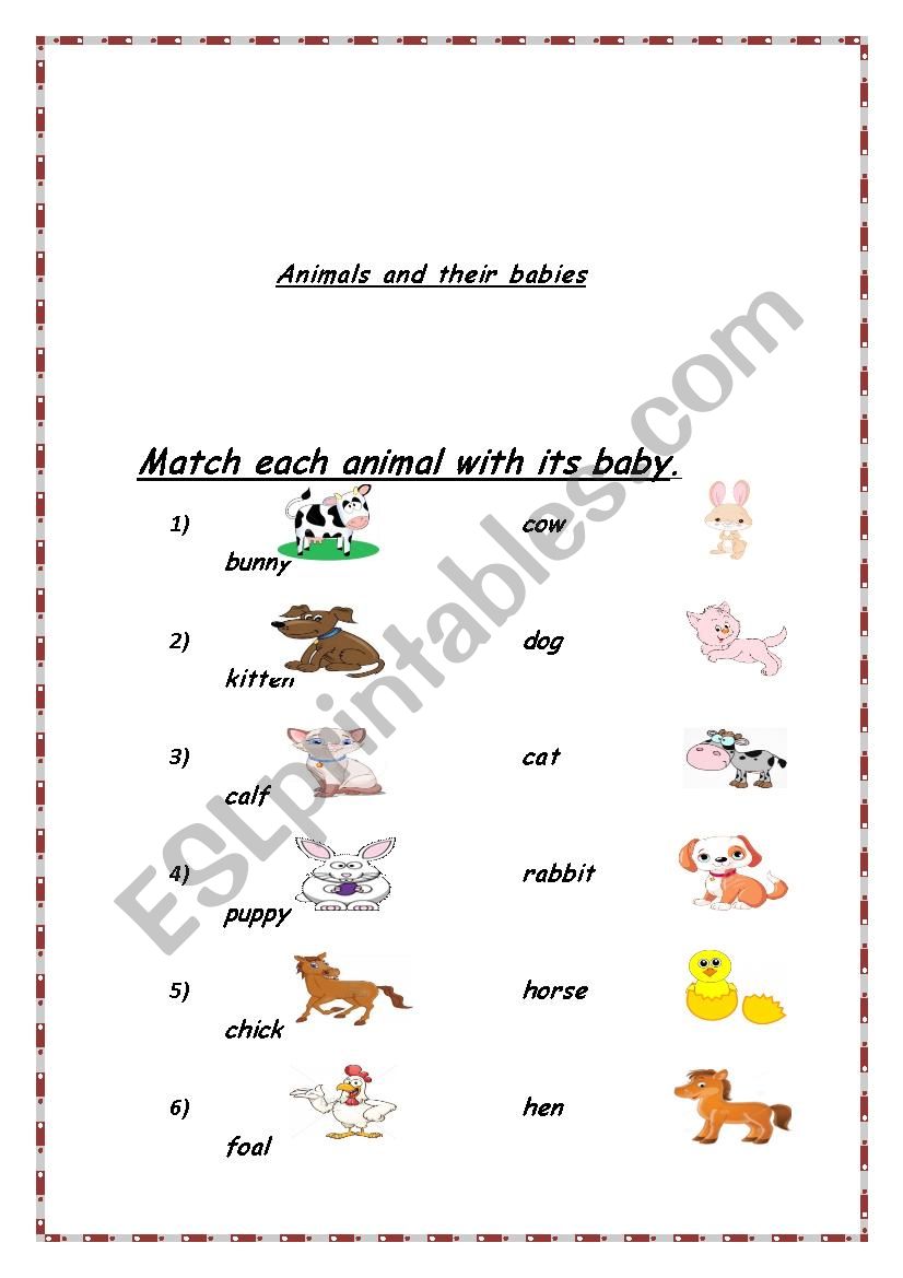 Match each animal with its baby