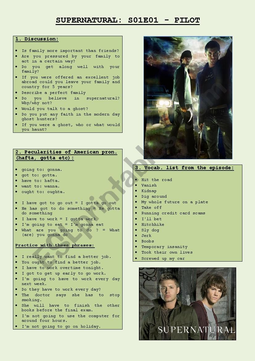 Supernatural worksheet s01e01 worksheet