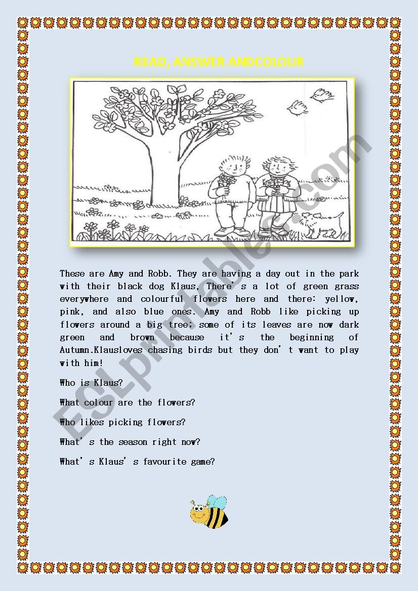 Read, answer and colour worksheet