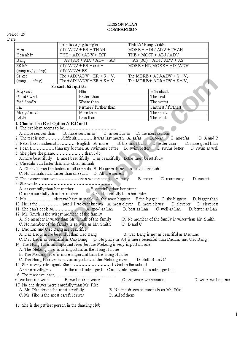 Comparison worksheet