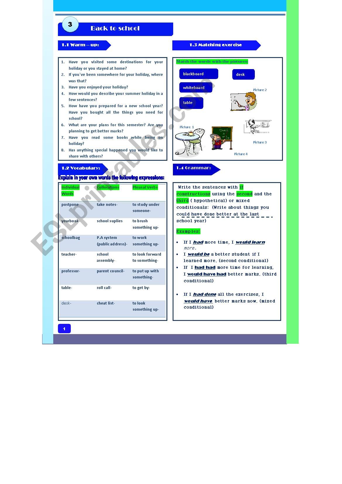 Back to school!! Speaking+Vocabulary+Grammar