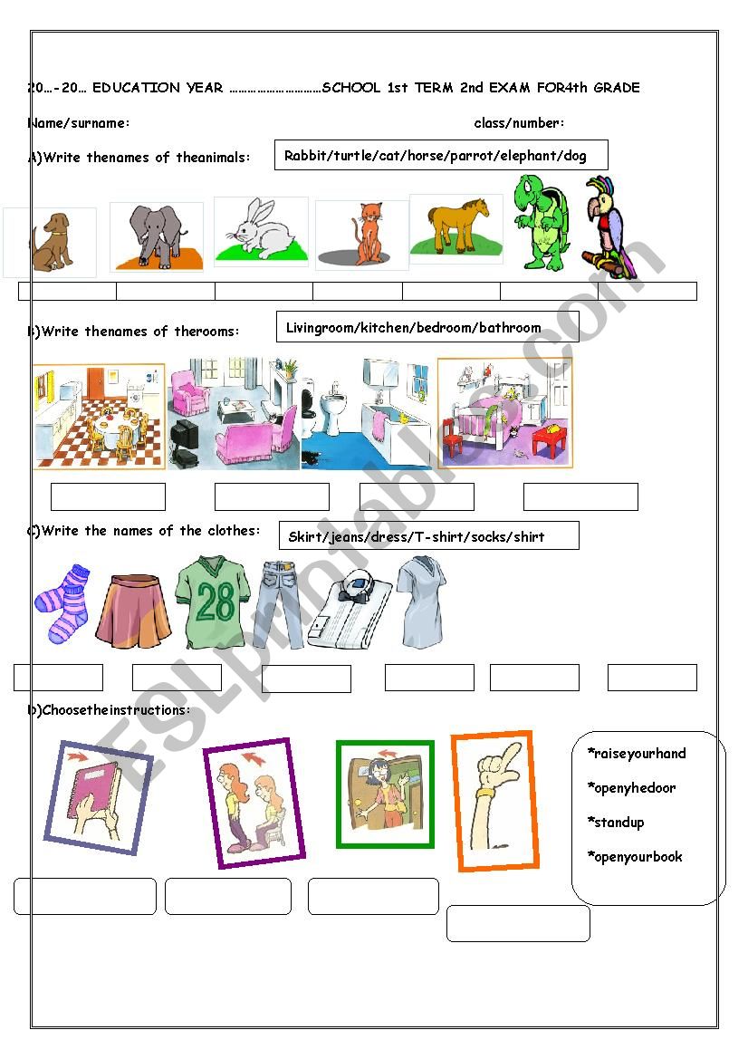 4th  grade 2nd term 1st exam  worksheet