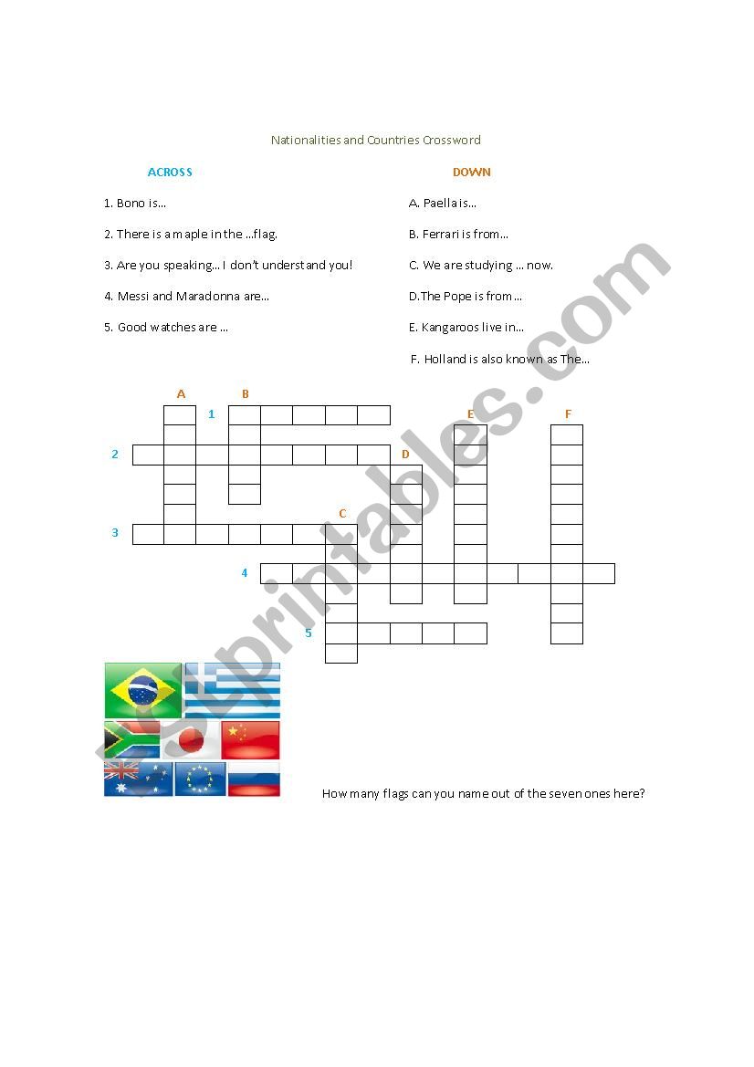 Countries and Nationalities worksheet