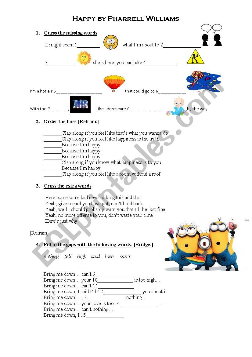 Happy by Pharell Williams worksheet