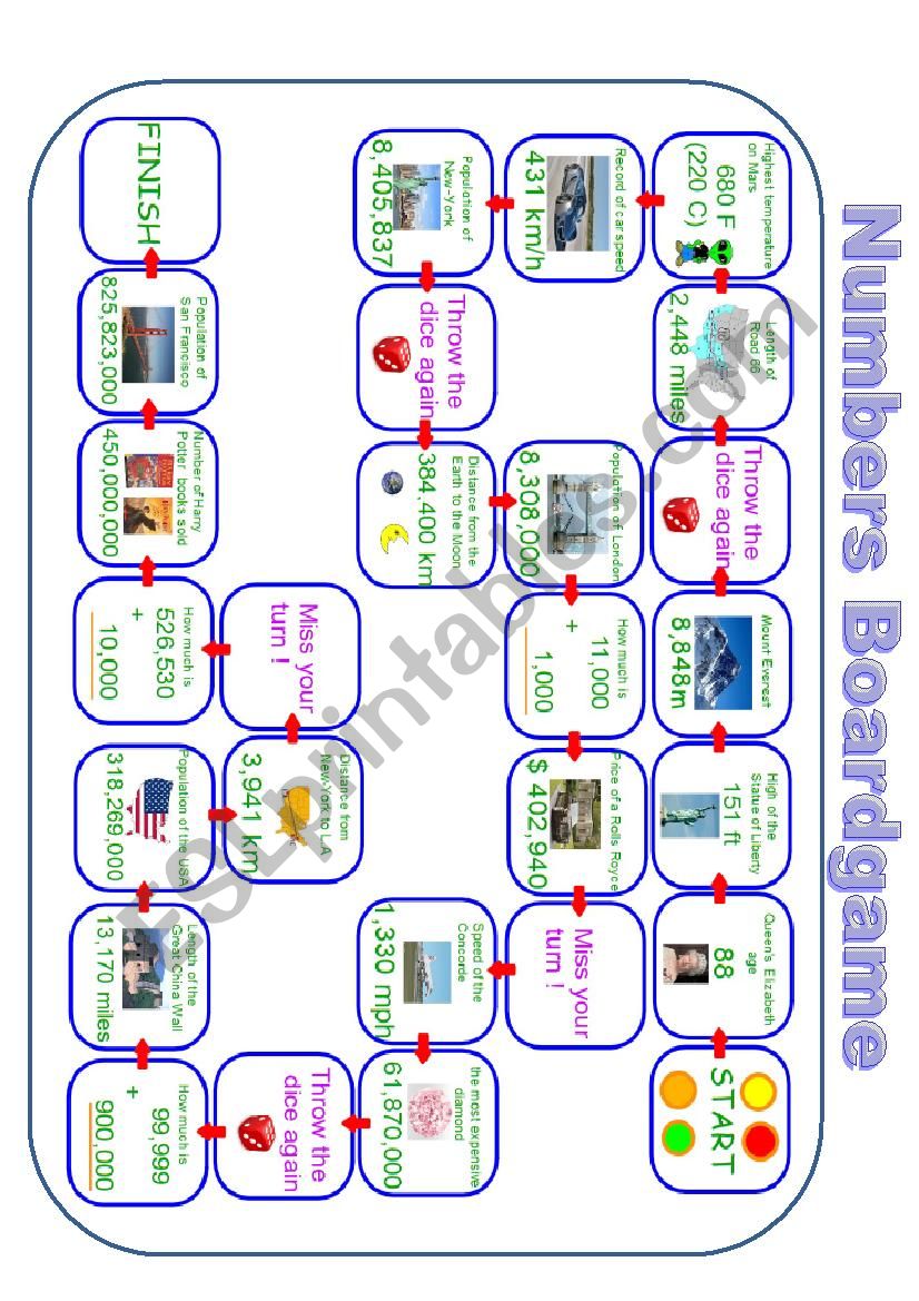 Numbers boardgame worksheet